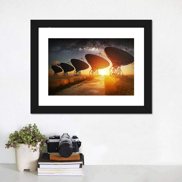 Dish Satellites On A Milky Way Canvas Wall Art-5 Horizontal-Gallery Wrap-22" x 12"-Tiaracle