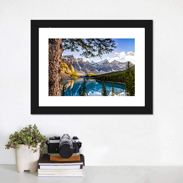 Moraine Lake &amp; Mountains Canvas Wall Art-3 Horizontal-Gallery Wrap-25" x 16"-Tiaracle