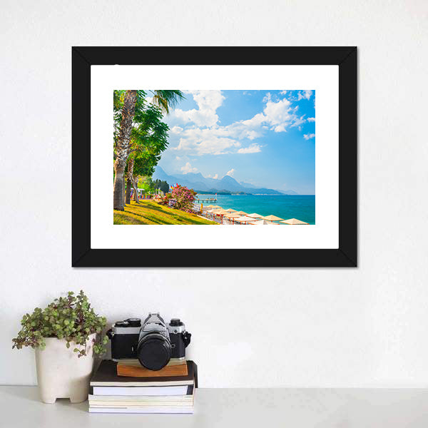 Beach With Green Trees In Kemer Canvas Wall Art-3 Horizontal-Gallery Wrap-25" x 16"-Tiaracle
