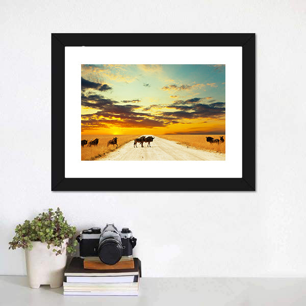 Antelope Gnu Crowd Canvas Wall Art-5 Horizontal-Gallery Wrap-22&quot; x 12&quot;-Tiaracle