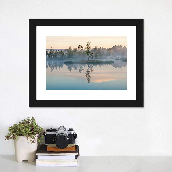 Morning Fog on Lake Canvas Wall Art