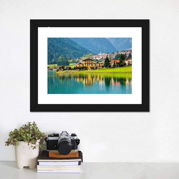 Lake Auronzo with Village Reflection Canvas Wall Art