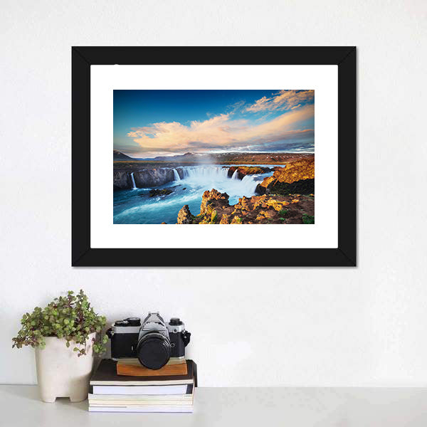 Godafoss Waterfall At Sunset Canvas Wall Art-5 Horizontal-Gallery Wrap-22" x 12"-Tiaracle