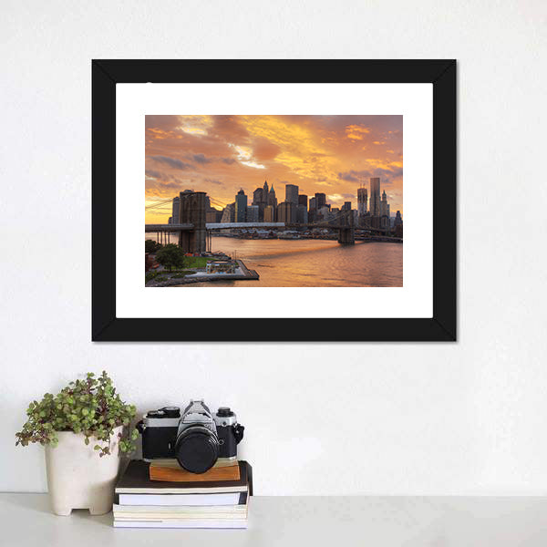 Downtown New York City Canvas Wall Art-5 Horizontal-Gallery Wrap-22" x 12"-Tiaracle