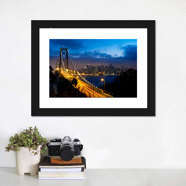 Bay Bridge With San Francisco City Canvas Wall Art-5 Horizontal-Gallery Wrap-22" x 12"-Tiaracle