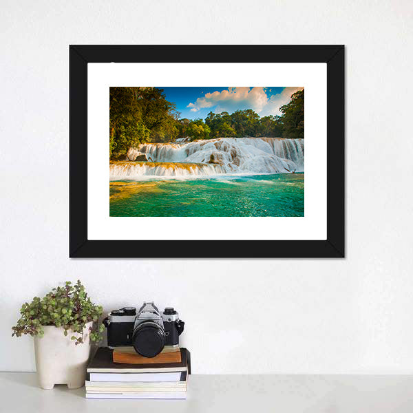 Agua Azul Waterfall Canvas Wall Art-3 Horizontal-Gallery Wrap-25" x 16"-Tiaracle