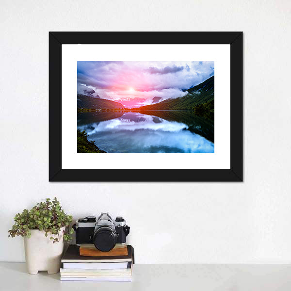 Norwegian Lake at Sunset Canvas Wall Art