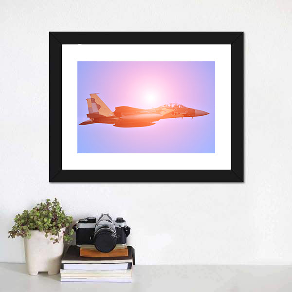 Military Fighter Jet at Sunset Canvas Wall Art