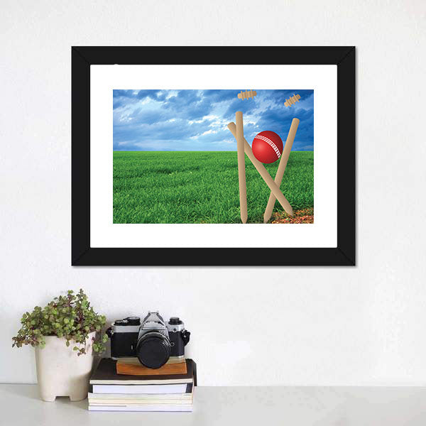 Grass And Cricket Set With Blue Sky Canvas Wall Art-5 Horizontal-Gallery Wrap-22" x 12"-Tiaracle