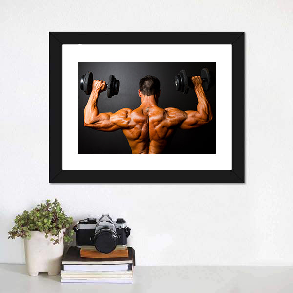 Bodybuilder Training With Dumbbells Canvas Wall Art-5 Horizontal-Gallery Wrap-22" x 12"-Tiaracle