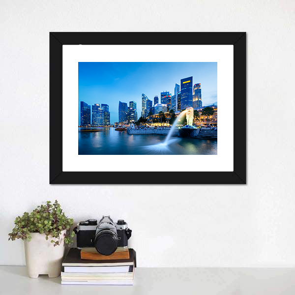 Merlion Skyline Singapore Canvas Wall Art-5 Horizontal-Gallery Wrap-22" x 12"-Tiaracle