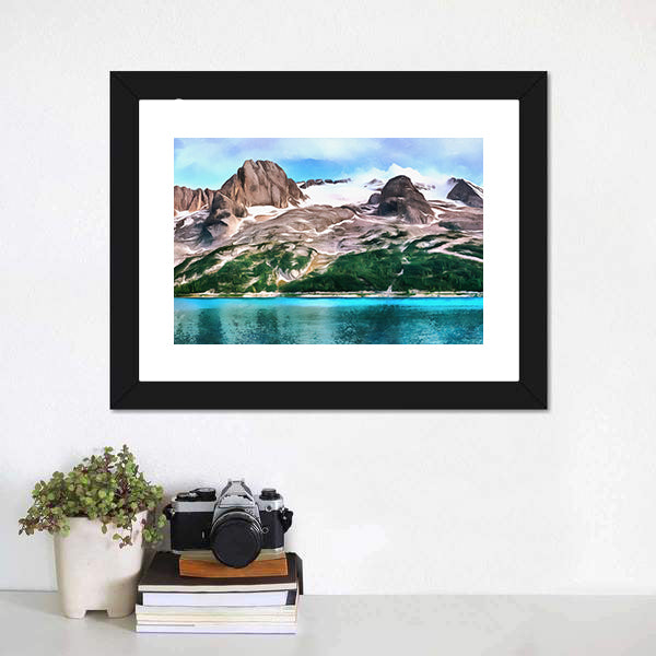 Turquoise Mountain Lake with Snow-capped Peaks Canvas Wall Art