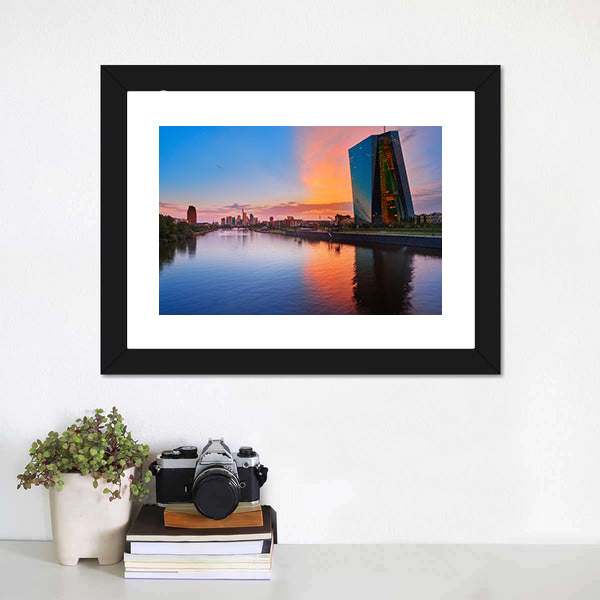 Frankfurt Skyline At Sunset Canvas Wall Art-3 Horizontal-Gallery Wrap-25" x 16"-Tiaracle
