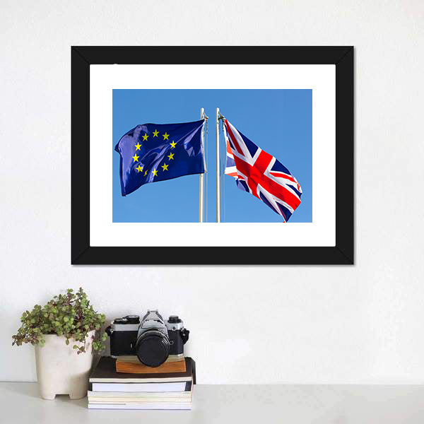 European Union Flag And Flag Of UK Canvas Wall Art-5 Horizontal-Gallery Wrap-22" x 12"-Tiaracle