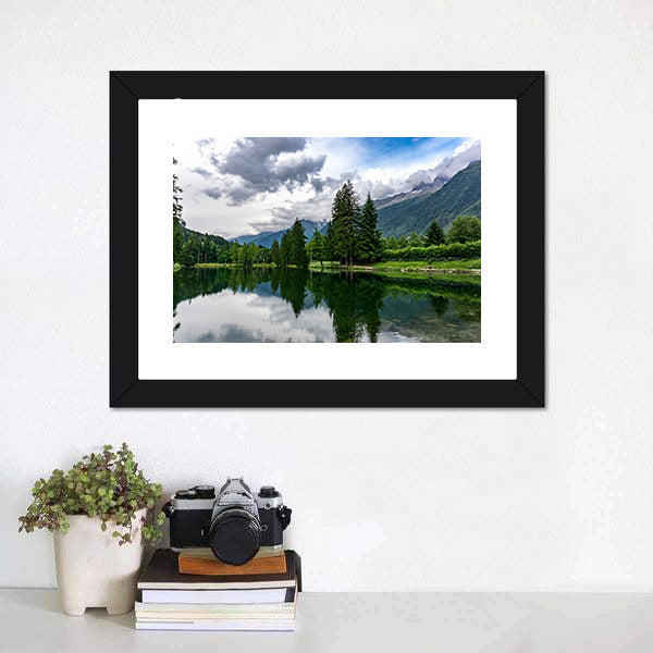 Lake Gaillands With Mont Blanc Canvas Wall Art-3 Horizontal-Gallery Wrap-25" x 16"-Tiaracle