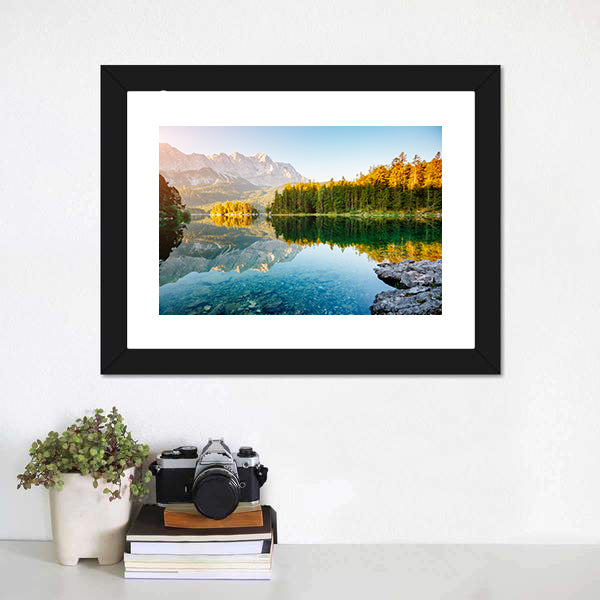 Lake Eibsee in Sunlight Canvas Wall Art