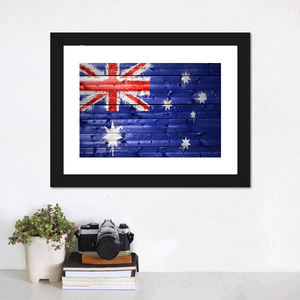 Australian Flag On A Wooden Texture Canvas Wall Art