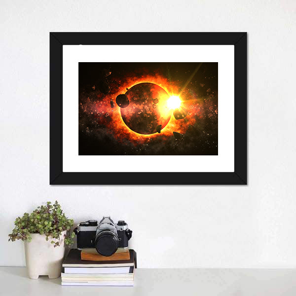 Dead Planet With Asteroids Canvas Wall Art-3 Horizontal-Gallery Wrap-25" x 16"-Tiaracle