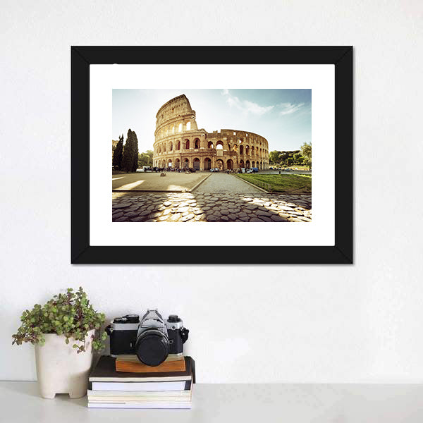 Colosseum In Rome And Morning Sun Italy Canvas Wall Art-5 Horizontal-Gallery Wrap-22" x 12"-Tiaracle