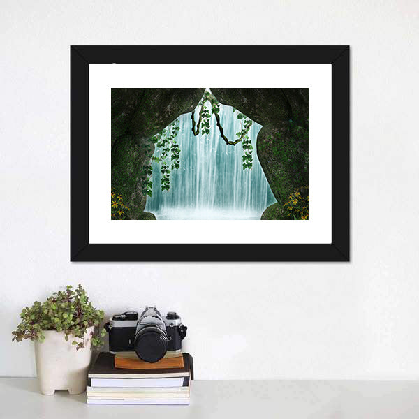 Cave and Waterfall Artwork Canvas Wall Art