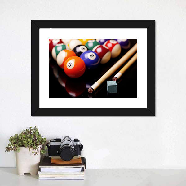 Billiard Balls With Cues Canvas Wall Art