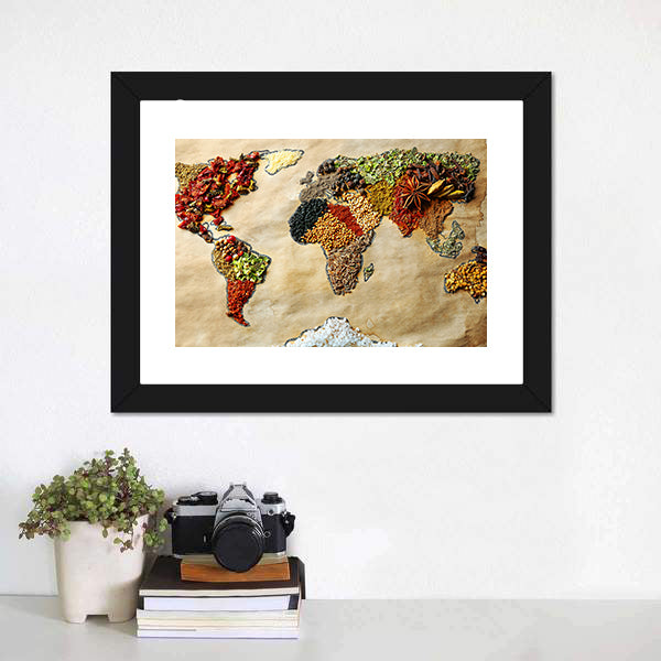 Map Of World Made From Different Spices Canvas Wall Art-5 Horizontal-Gallery Wrap-22" x 12"-Tiaracle