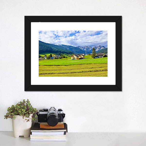 Austrian Village &amp; Meadows Canvas Wall Art-3 Horizontal-Gallery Wrap-25" x 16"-Tiaracle