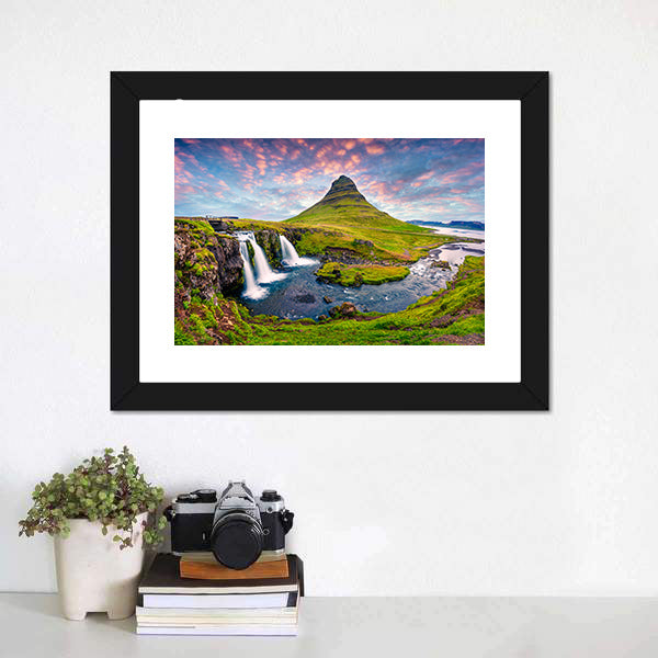 Kirkjufellsfoss Waterfall Canvas Wall Art-5 Horizontal-Gallery Wrap-22" x 12"-Tiaracle