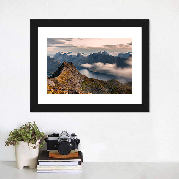 Mountain Landscape In Lofoten Canvas Wall Art-3 Horizontal-Gallery Wrap-25" x 16"-Tiaracle