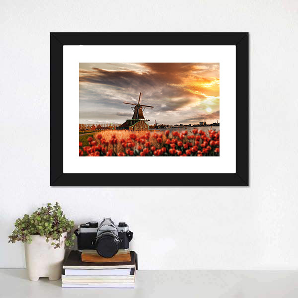 Dutch Windmills Amsterdam Canvas Wall Art-3 Horizontal-Gallery Wrap-25" x 16"-Tiaracle