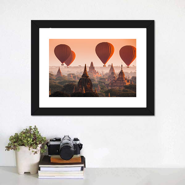 Hot Air Balloon Over Bagan Canvas Wall Art-5 Horizontal-Gallery Wrap-22" x 12"-Tiaracle