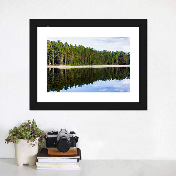 Forest Reflection In Lake Canvas Wall Art-3 Horizontal-Gallery Wrap-25" x 16"-Tiaracle