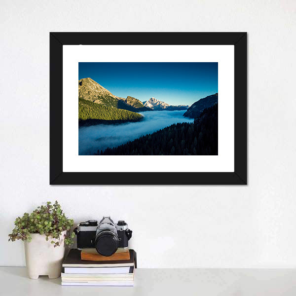 Morning Fog Over Forest Canvas Wall Art-5 Horizontal-Gallery Wrap-22" x 12"-Tiaracle