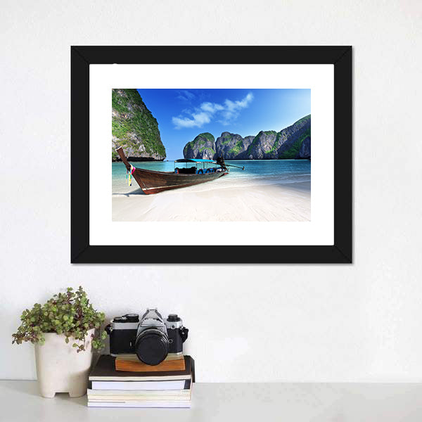 Longtail Boat at Maya Bay, Thailand Canvas Wall Art