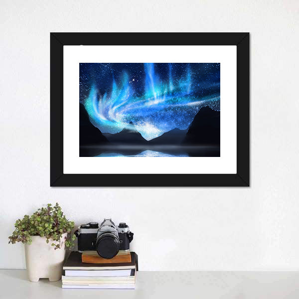 Aurora Borealis Over Mirrored Lake Canvas Wall Art