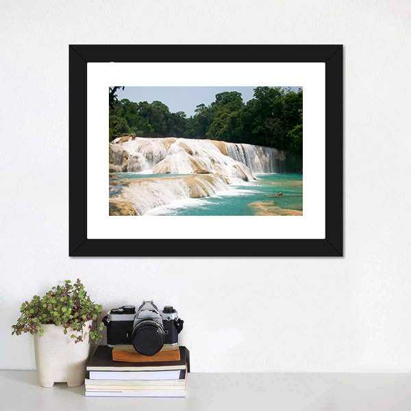 Agua Azul Waterfall Canvas Wall Art-5 Horizontal-Gallery Wrap-22" x 12"-Tiaracle