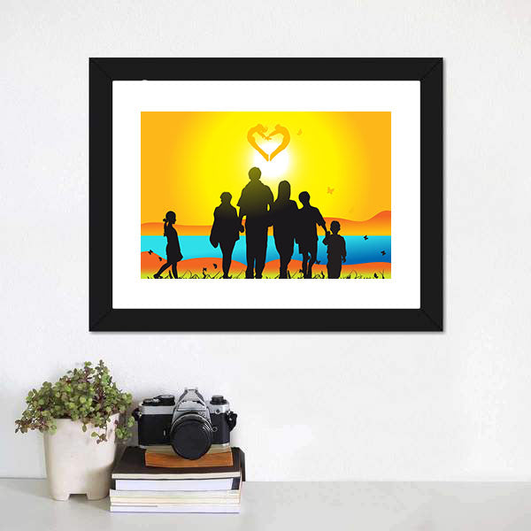 Happy Family Walks On Nature Canvas Wall Art-5 Horizontal-Gallery Wrap-22" x 12"-Tiaracle