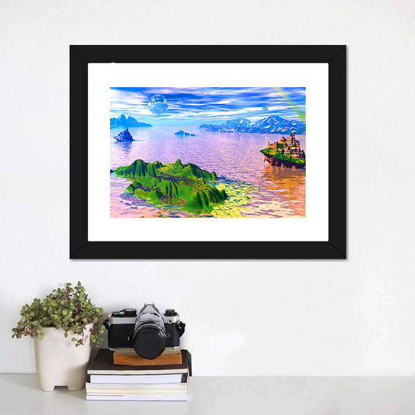 Glowing Floating Islands with Castle Canvas Wall Art