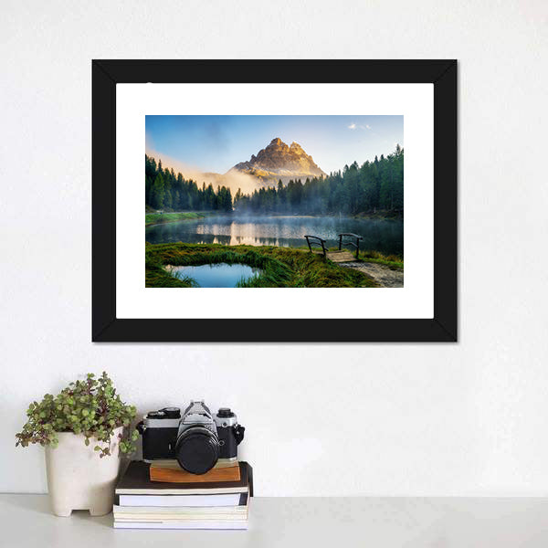 Antorno Lake with Mountain Peak Canvas Wall Art