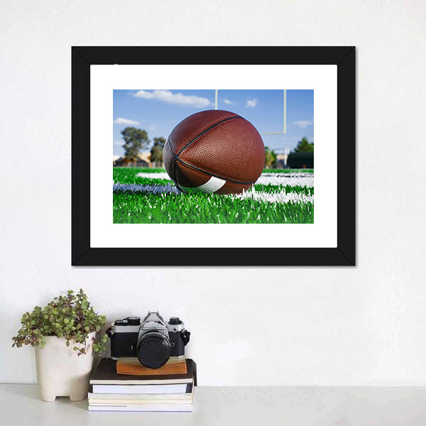 American Football On Find With Goal Posts Canvas Wall Art-5 Horizontal-Gallery Wrap-22&quot; x 12&quot;-Tiaracle