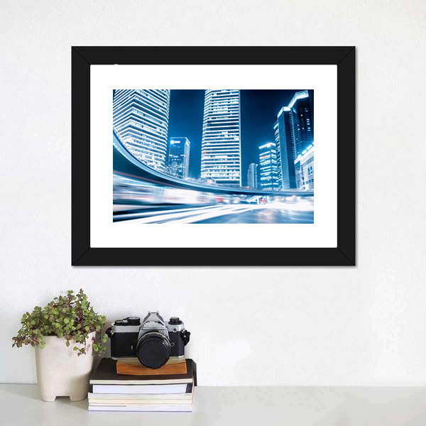 Fast Moving Cars at Night Canvas Wall Art