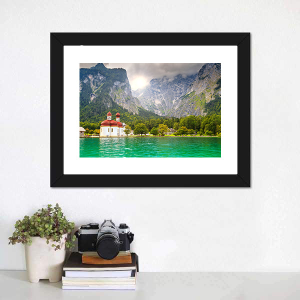 Lake Konigssee with Red-domed Church Canvas Wall Art