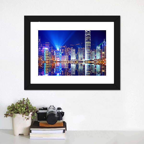 Hong Kong Island Skyline at Night Canvas Wall Art