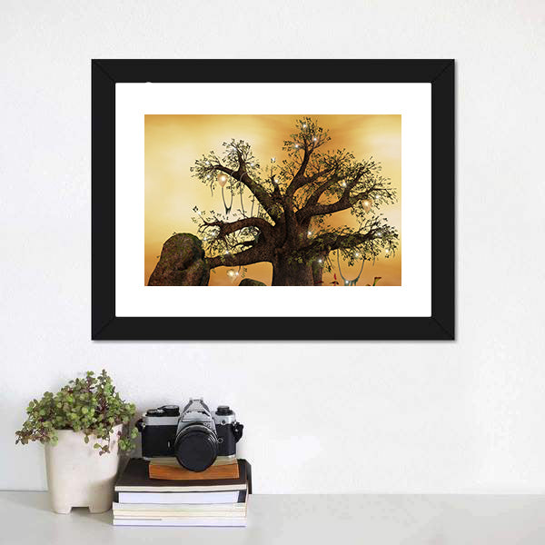 Enchanted Tree with Glowing Lanterns Canvas Wall Art