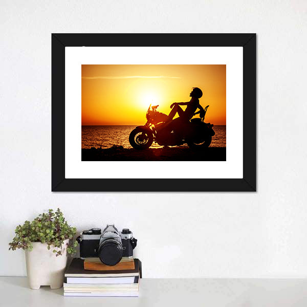 Coastal Motorcycle at Sunset Canvas Wall Art
