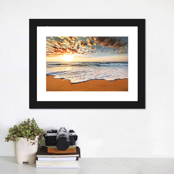 Brilliant Ocean Beach Sunrise Canvas Wall Art-5 Horizontal-Gallery Wrap-22" x 12"-Tiaracle