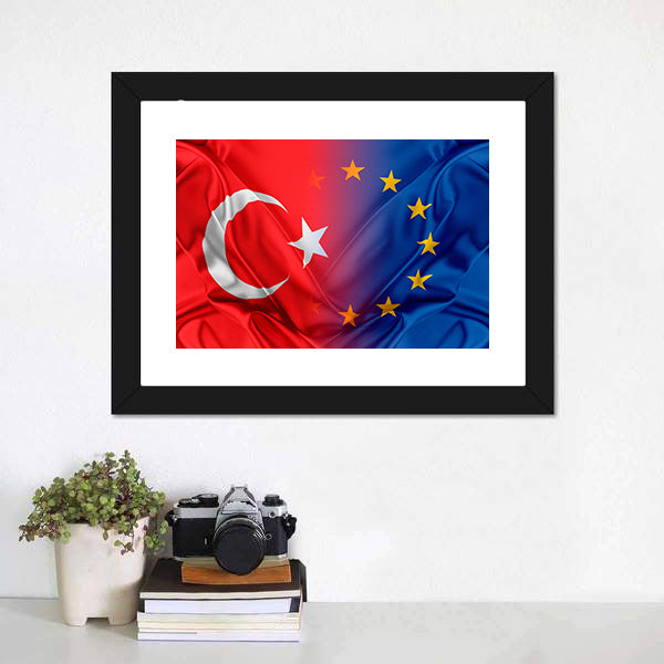 Europe &amp; Turkey Flag Canvas Wall Art-5 Horizontal-Gallery Wrap-22" x 12"-Tiaracle
