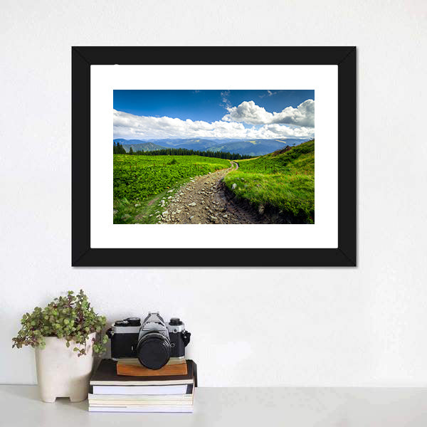 Gravel Path Through Green Mountain Hills Canvas Wall Art