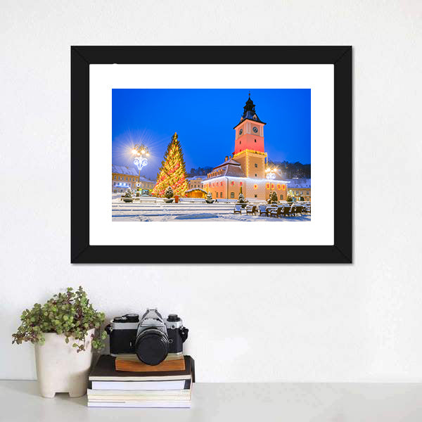 Christmas Market In Brasov Main Square Canvas Wall Art-5 Horizontal-Gallery Wrap-22" x 12"-Tiaracle