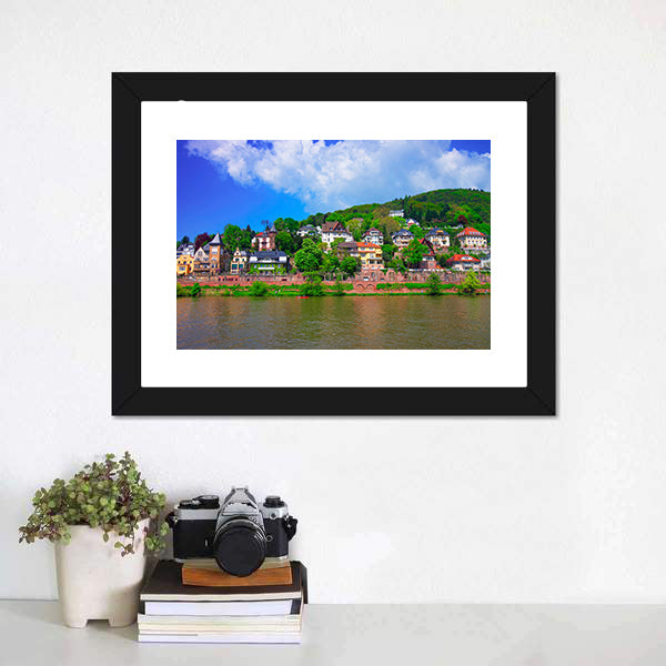 Neckar River Quay Scene Canvas Wall Art